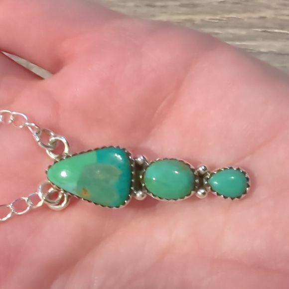 Southwest Kingman Turquoise Sterling Silver Pendant Necklace - Picture 6 of 9